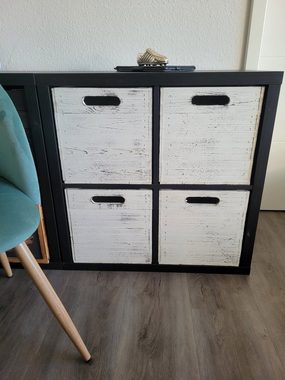 Kistenkolli Altes Land Allzweckkiste 4er set Holzbox Vintage Weiss Regalkiste passend für Ikea Kallax und