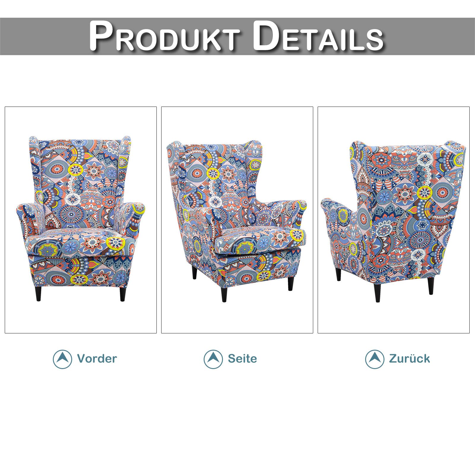 Rosnek Sesselhusse Floral/Geometrisch, Stretch, für Ohrensessel