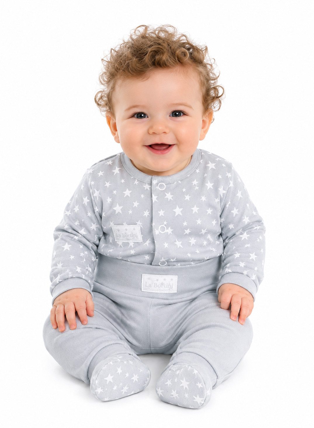 Shirt & Hose Baby Anzug 2Tlg Hose und Hemdchen in Grau mit Sternenmuster