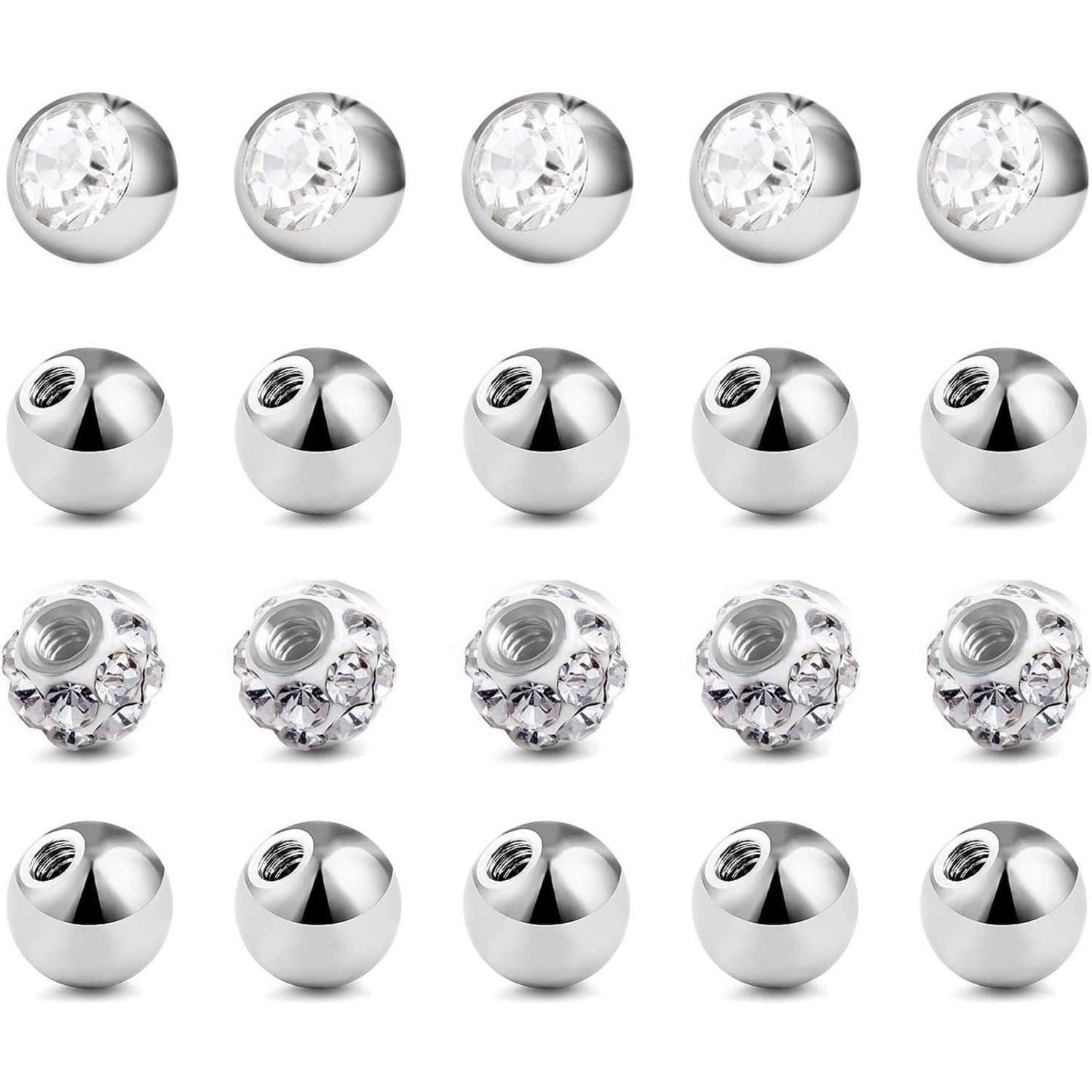 Besyvvin Ohrstecker-Verschluss 20er Piercing Kugel 1,2mm Chirurgenstahl 3mm Ersatzkugeln für Piercing