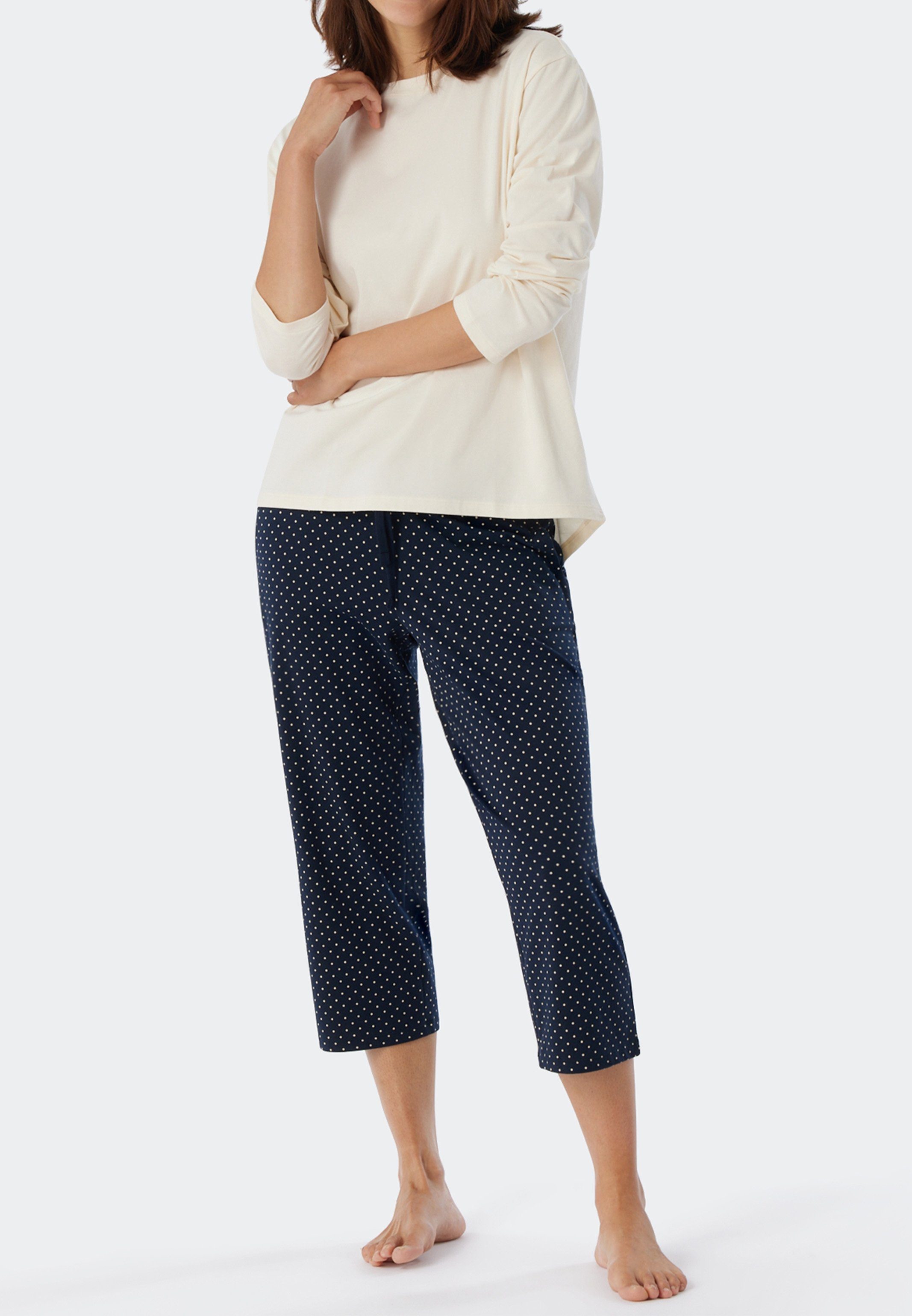 Cotton - langarm (1-tlg) Shirt Creme - Schiesser Pyjamaoberteil Mix Relax Organic Baumwolle Schlafanzug &