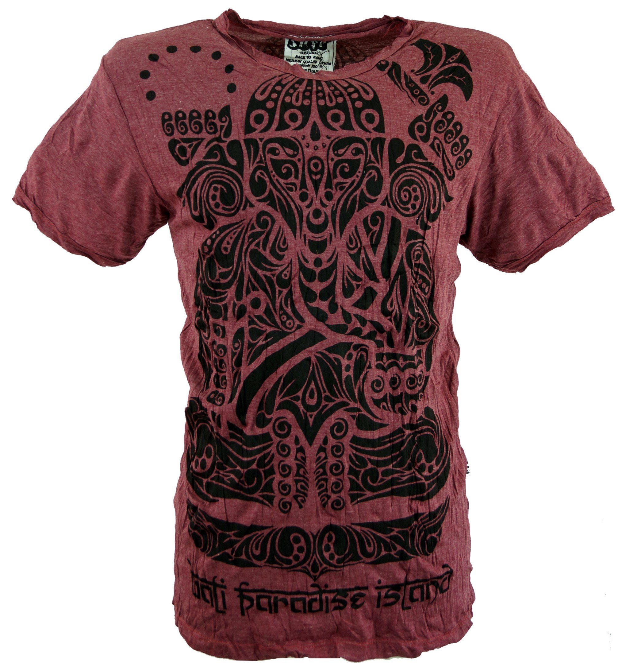 Guru-Shop T-Shirt Sure T-Shirt Tribal Ganesha - bordeaux Goa Style, Festival, alternative Bekleidung