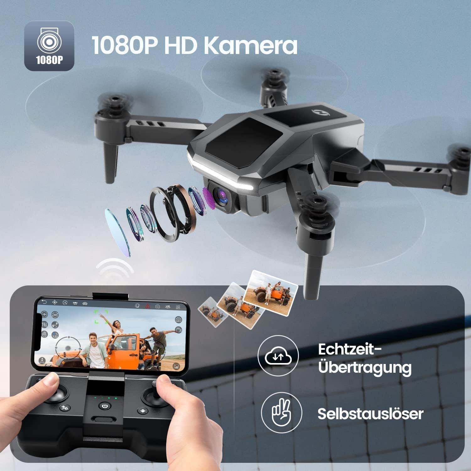 HOLY STONE Drohne 1080P Drohne Faltbare Mini Kamera Lange Flugzeit) RC (1080P, mit Quadrocopter