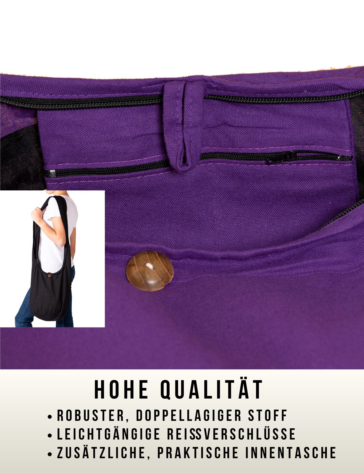 PANASIAM Freizeittasche Schulterbeutel einfarbig Schultertasche aus 100% Baumwolle in 2 Größen, Umhängetasche auch als Wickeltasche Handtasche oder Strandtasche