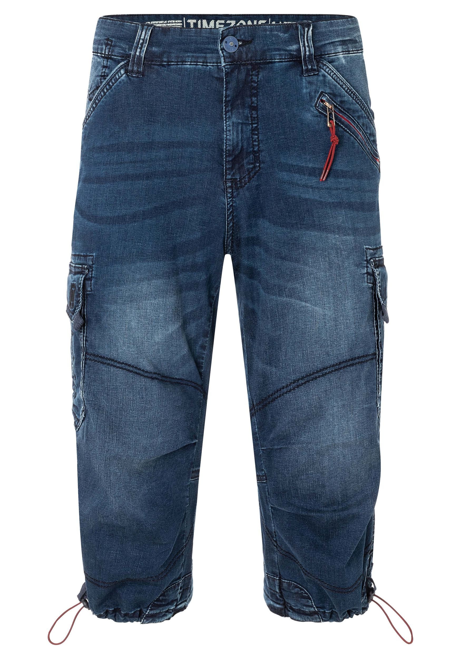 TIMEZONE Jeansshorts 3/4 Denim Pants loose Fit Mid Waist für Herren Baumwolle Regular Fit unifarben elastisch Reißverschluss