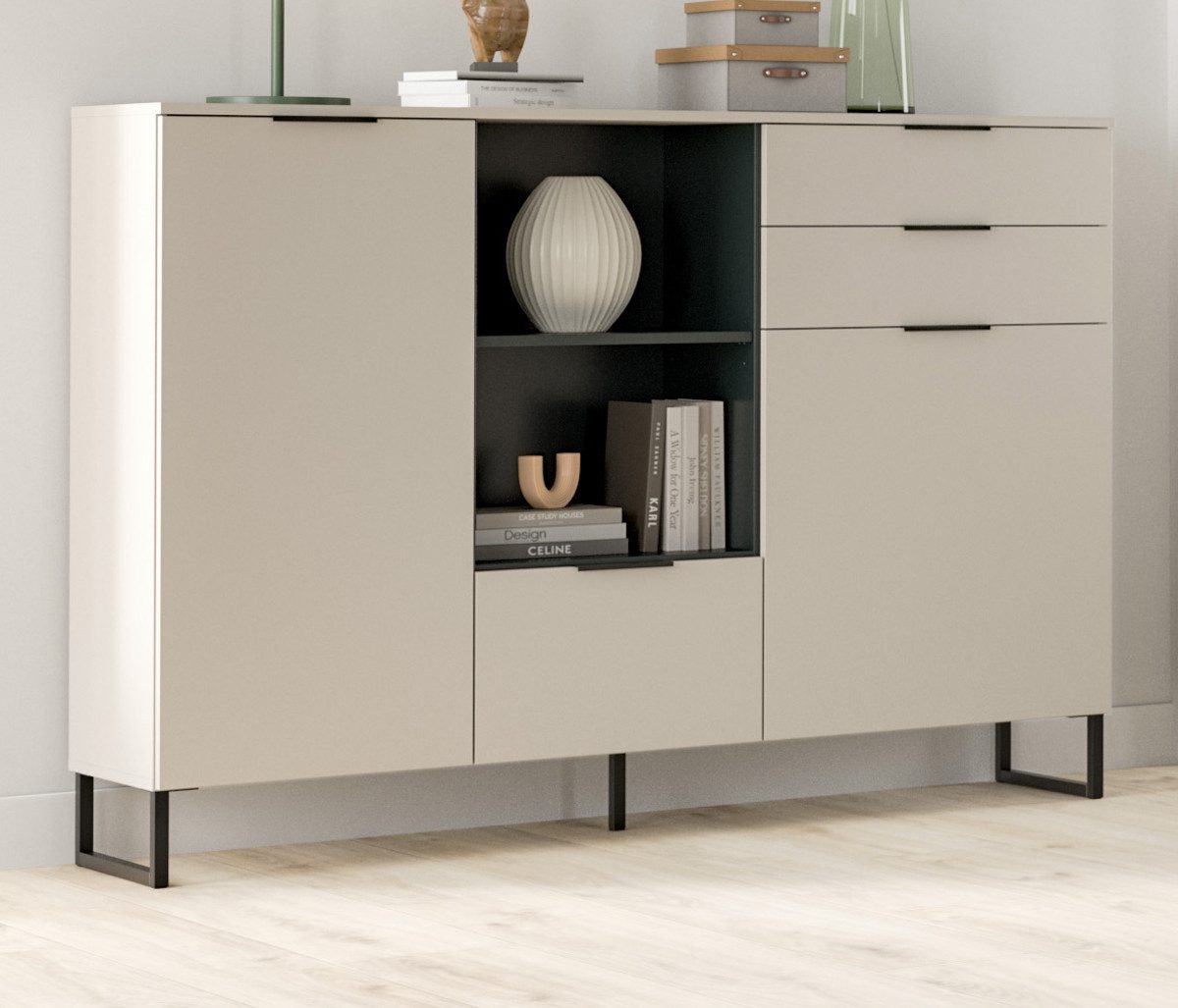 Inn.Furn Highboard Morena (Sideboard in Sand / Kaschmir, 3-türig, 150 x 112 günstig online kaufen