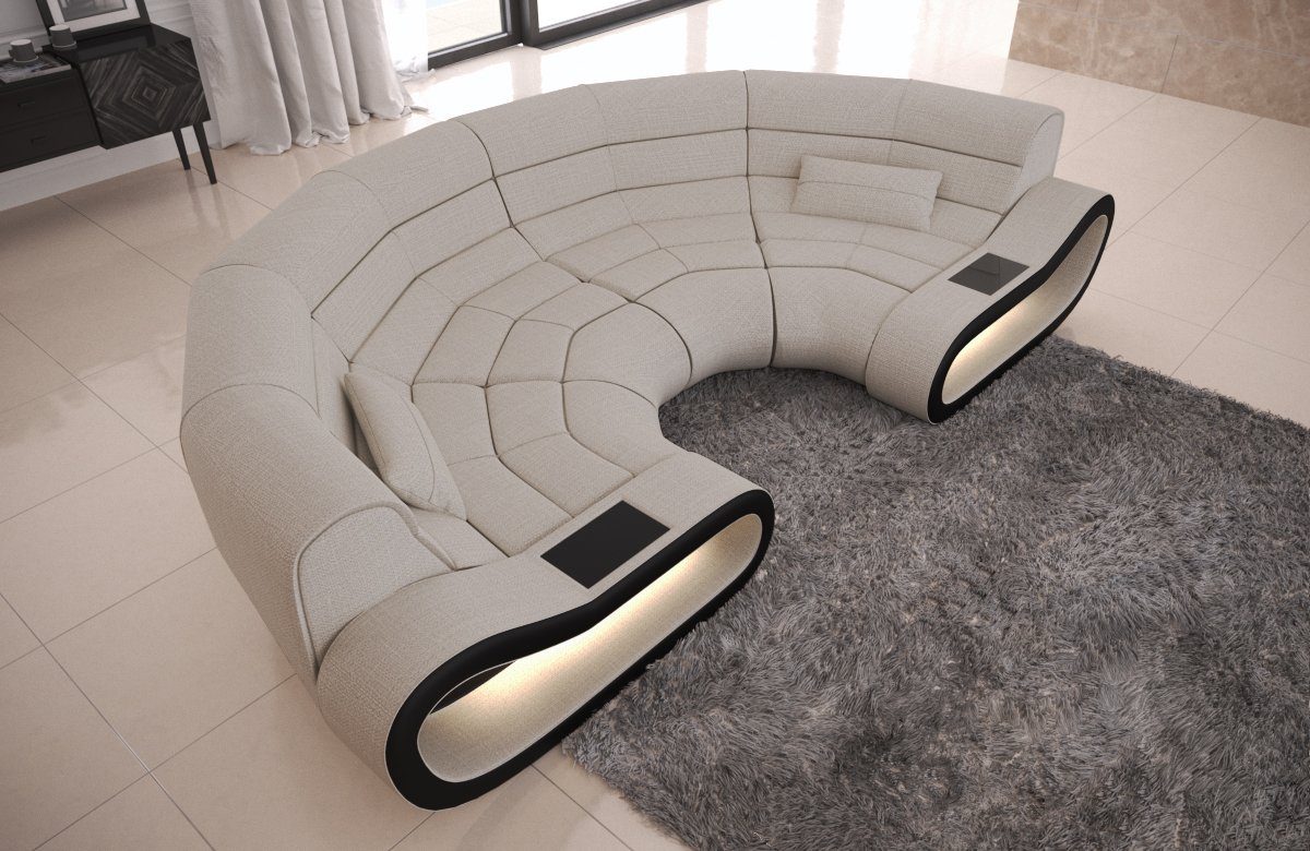 Sofa Dreams Ecksofa Couch Bigsofa Designersofa mit Elfenbein-Schwarz Polster H1 LED, ergonomischer Polstersofa Rückenlehne Concept Stoff Sofa, mit Stoffsofa