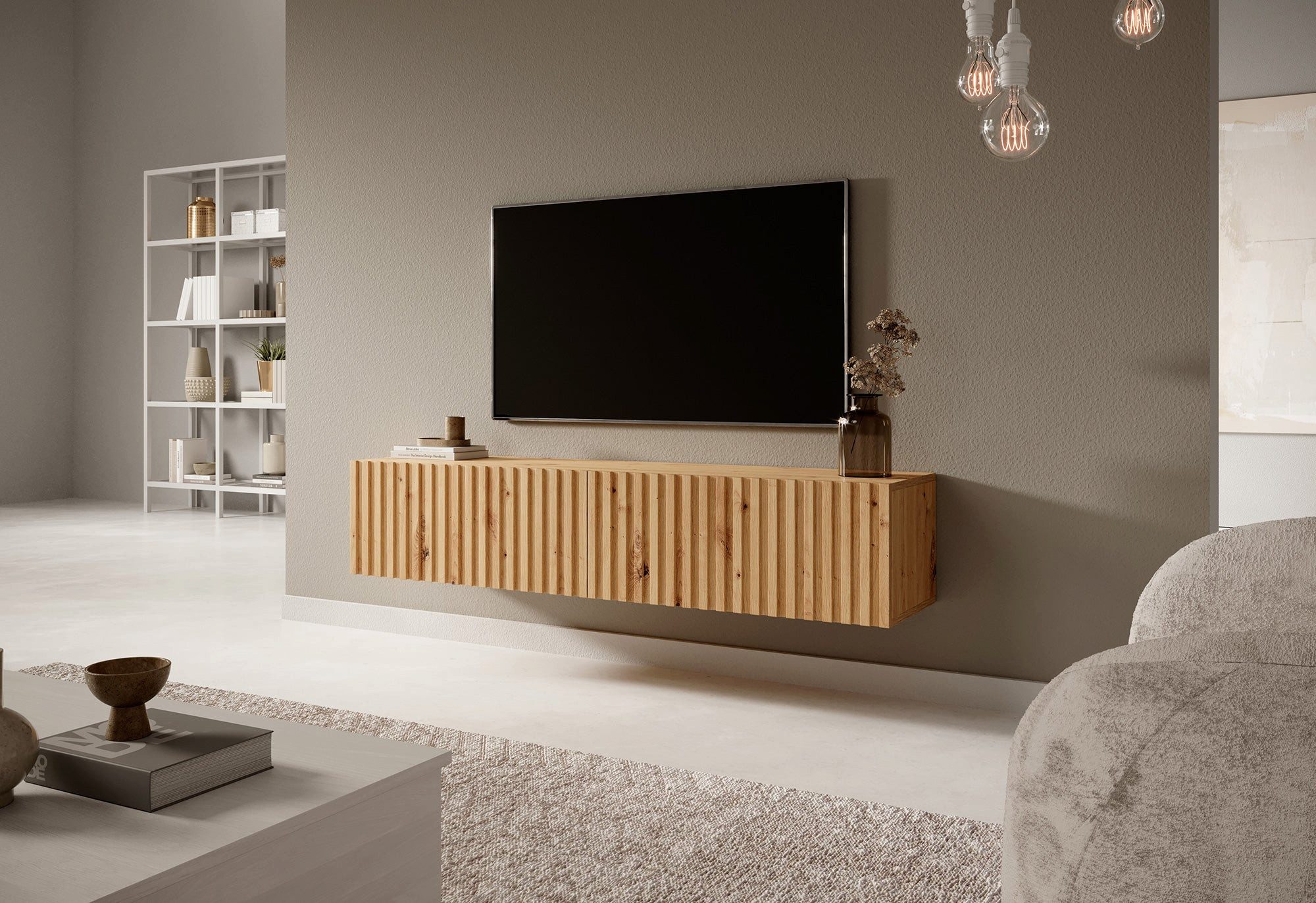 Selsey TV-Schrank TELIRE Hängend mit 2 grifflosen Lamellenfronten, 138,6 cm