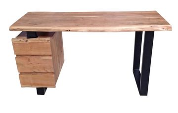 TPFLiving Schreibtisch Airdrie - mit Baumkante wie gewachsen (jeder Schreibtisch ein Unikat - Platte natur, Beine schwarz, Baumkante), Produktlinie: Alberta - Breite: 147 cm, Höhe: 80 cm, Tiefe: 62 cm