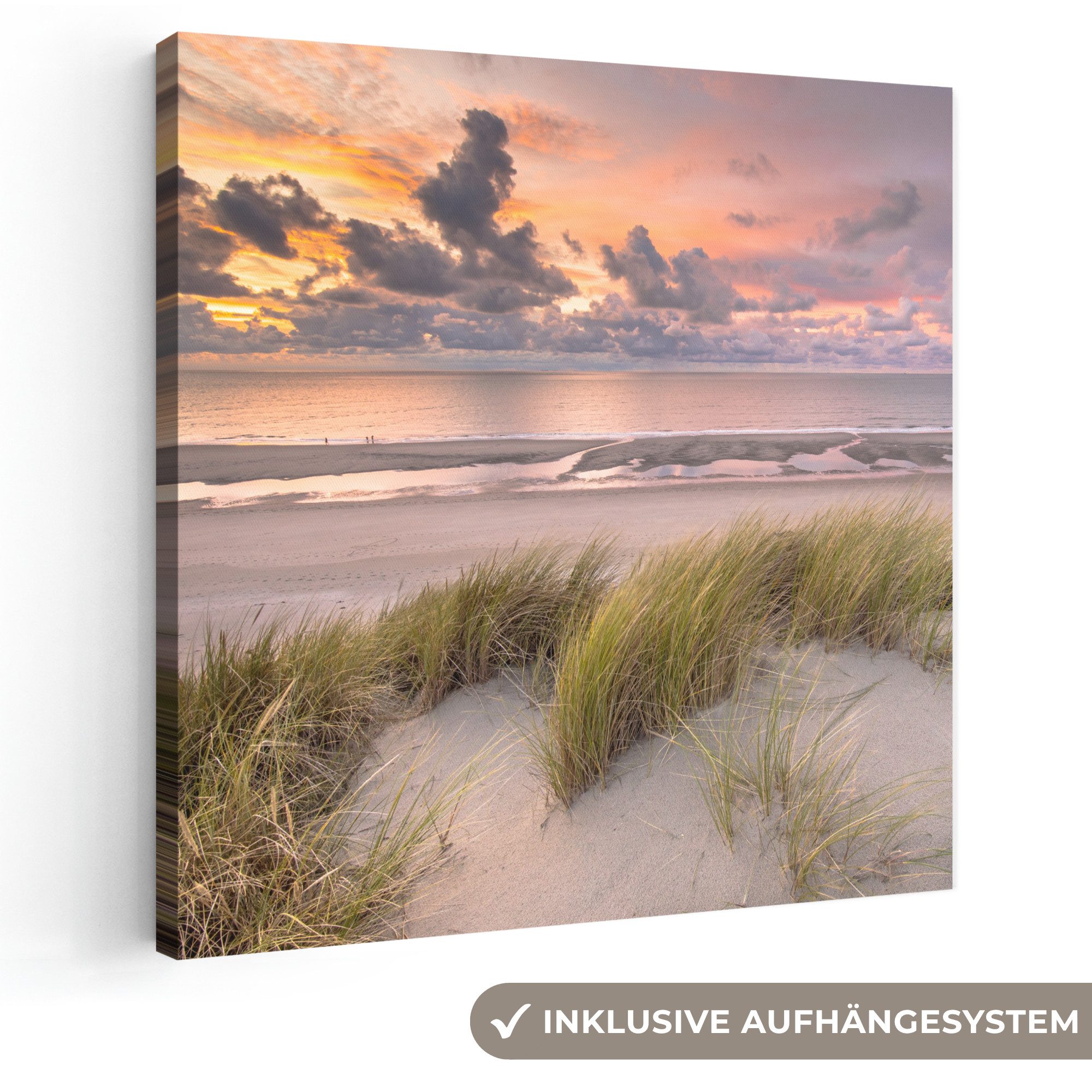 OneMillionCanvasses® Leinwandbild Sonnenuntergang - Düne - Strand - Pflanzen - Meer, Fotodruck (1 St), Wandbild, Deko Schlafzimmer Wohnzimmer Flur 20x20 cm