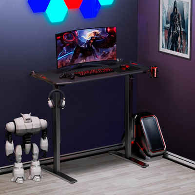 Yulukia Gamingtisch »PC-Computer-Gaming-Schreibtisch, Getränkehalter und Kopfhörerhaken«, Z-förmiger PC-Computer-Gaming-Schreibtisch