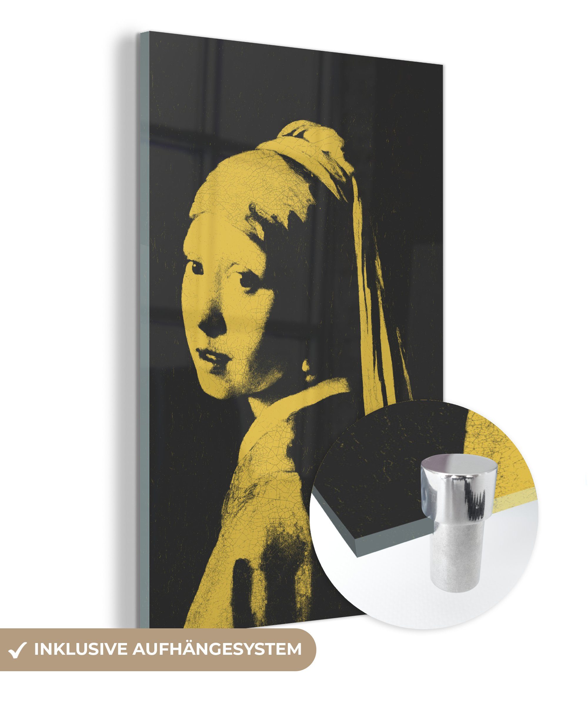 Acrylglasbild - (1 - mit Glasbilder Wanddekoration auf St), Wandbild einem Gelb, Perlenohrring MuchoWow bunt - Glas - Glas Johannes Foto Bilder Mädchen - Vermeer auf