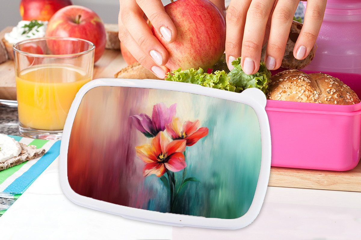 MuchoWow Lunchbox Tulpen - Lichtreflexe - Farbverlauf, Kunststoff, (2-tlg), Brotdosen, Lunch Box, Brotbox für Kinder und Erwachsene