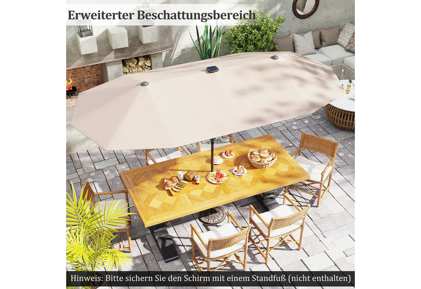 Thumbnail - KOMFOTTEU Sonnenschirm, Doppelsonnenschirm mit LED, Kurbel & 12 Rippen