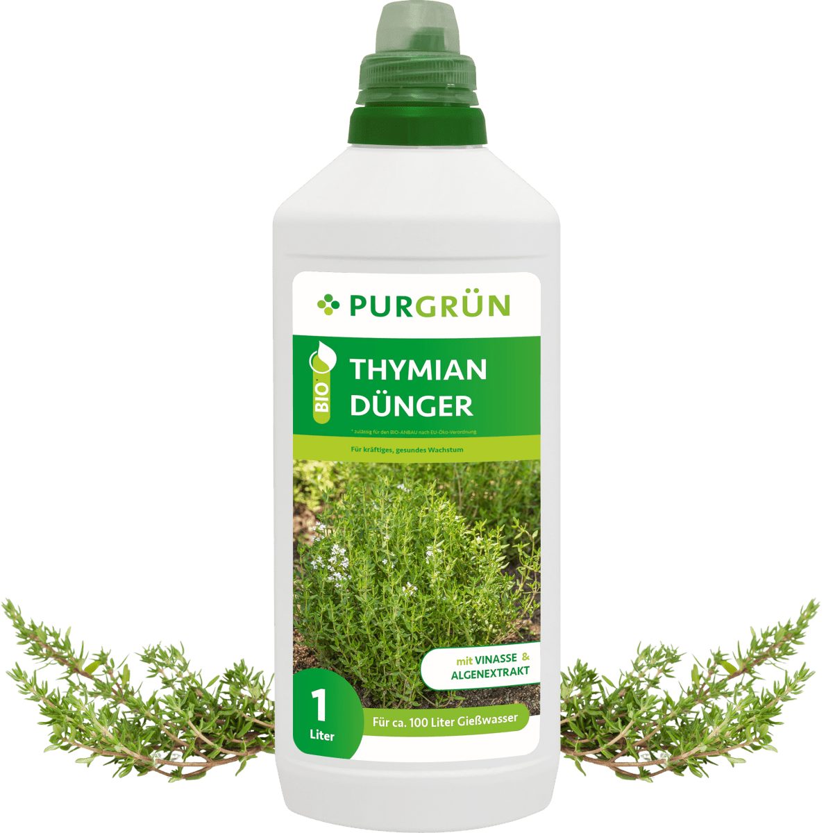 Kräuterdünger Purgrün Bio Thymian Dünger, NPK 4+1+7, Algenextrakt, 1 Liter