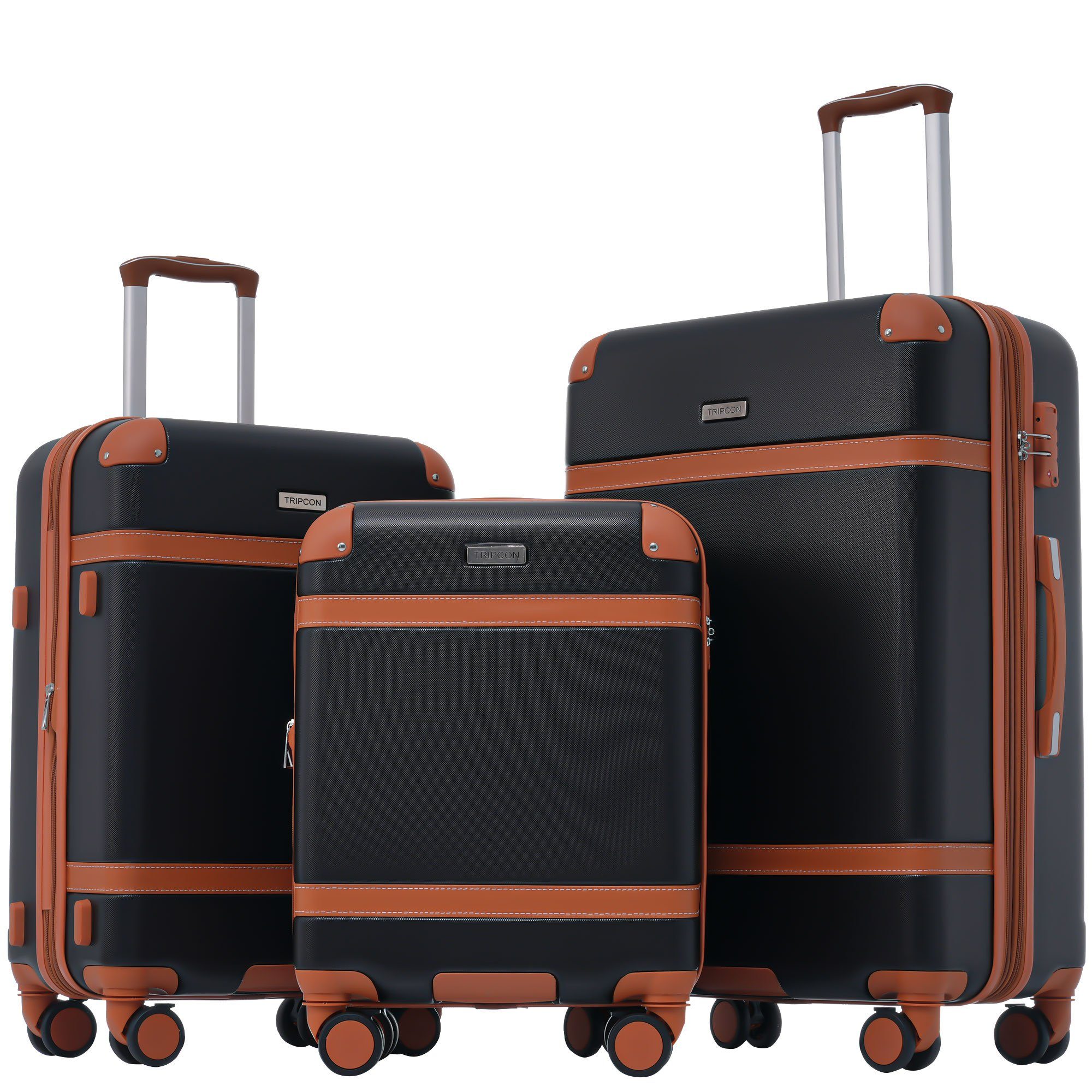 Zollschloss, Reisekoffer Schwarz Trolleyset Handgepäck (3 4 Ulife Kofferset Rollen, tlg) ABS-Material, TSA