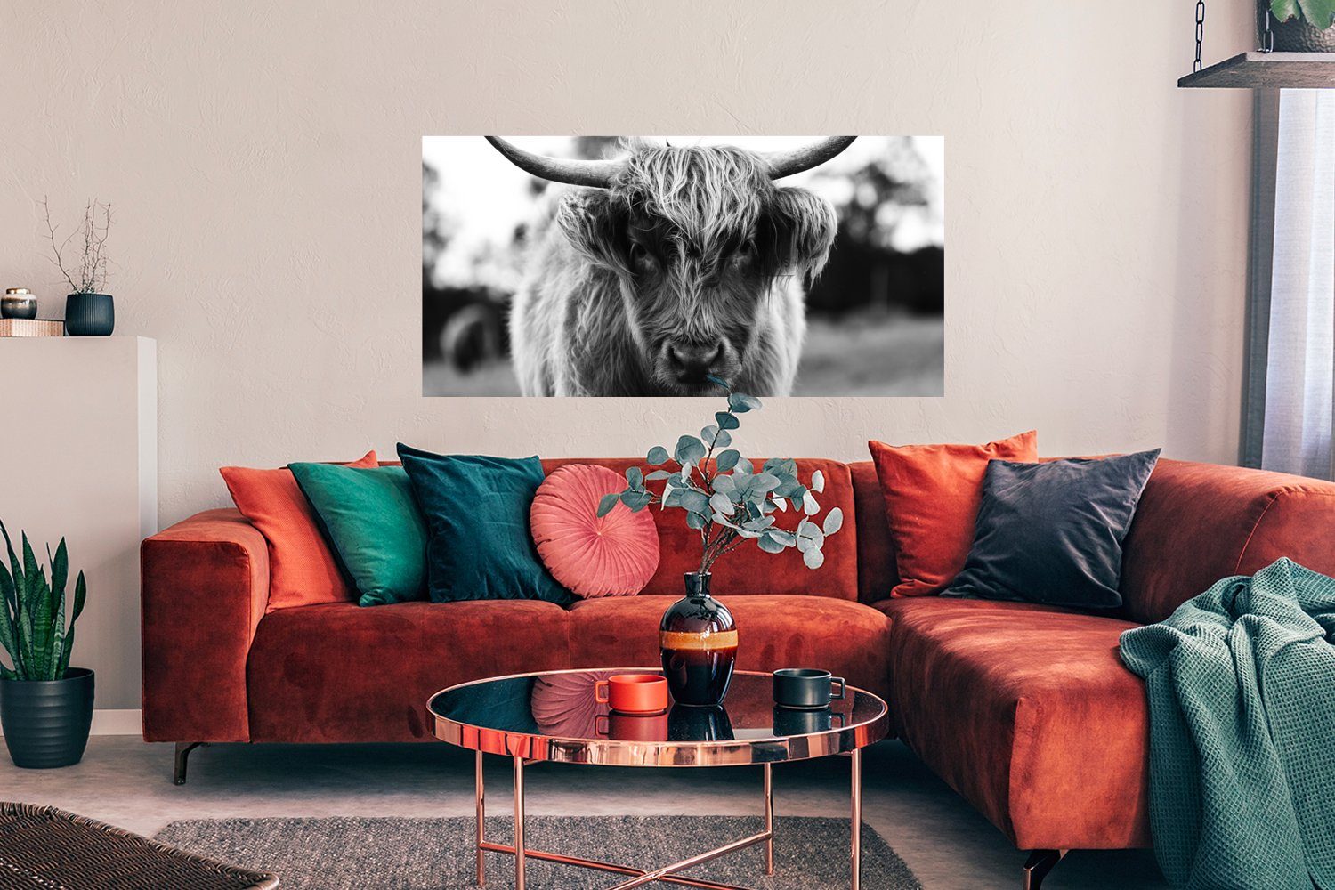 MuchoWow Poster Schottischer Highlander - Kuh - Gras - Tiere - Natur, (1 St), Bild für Wohnzimmer, Schlafzimmer, Wandposter, Ohne Rahmen, Wanddeko