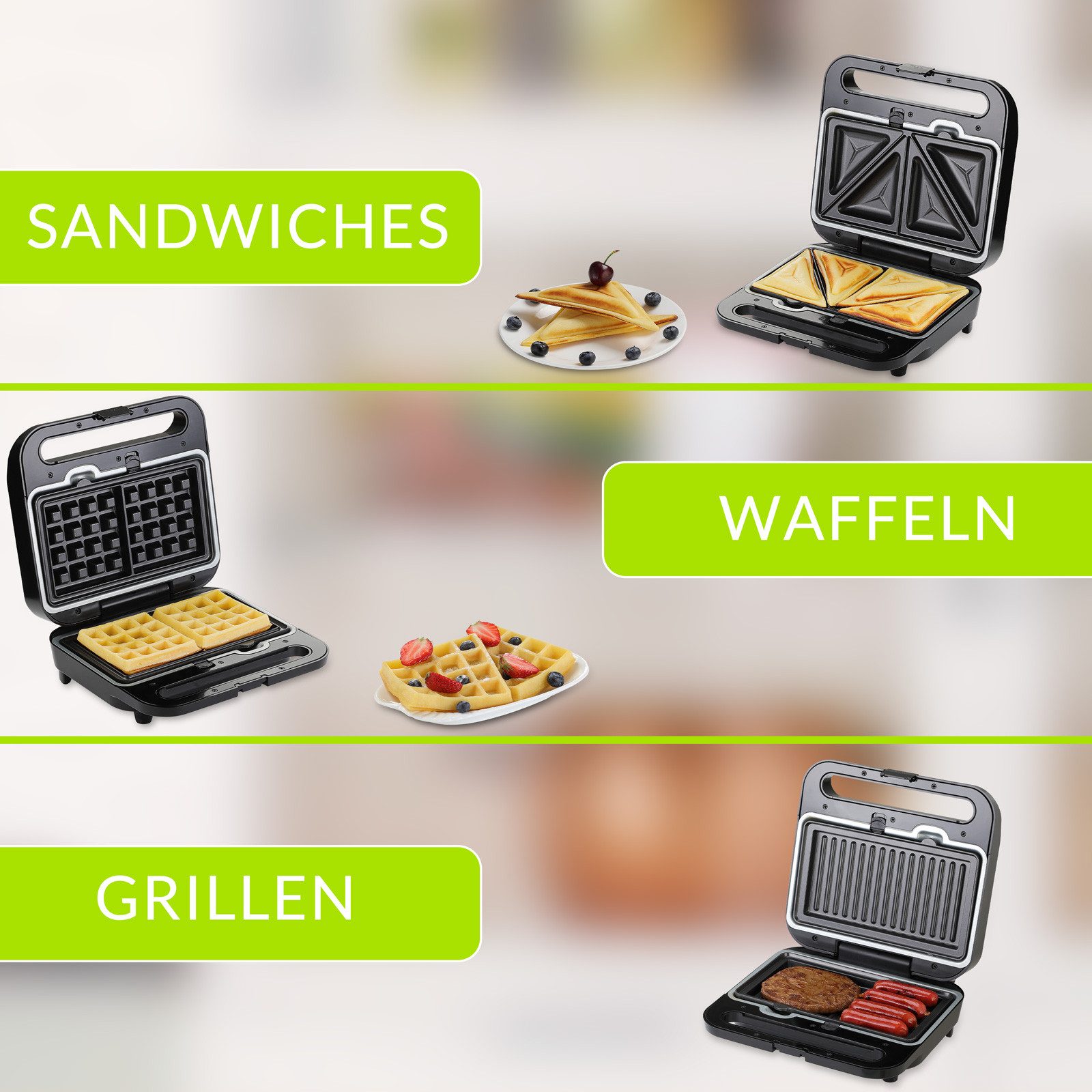 monzana Sandwichmaker, 1000 W, Antihaftbeschichtung Sicherheitsverschluss Panini Toaster