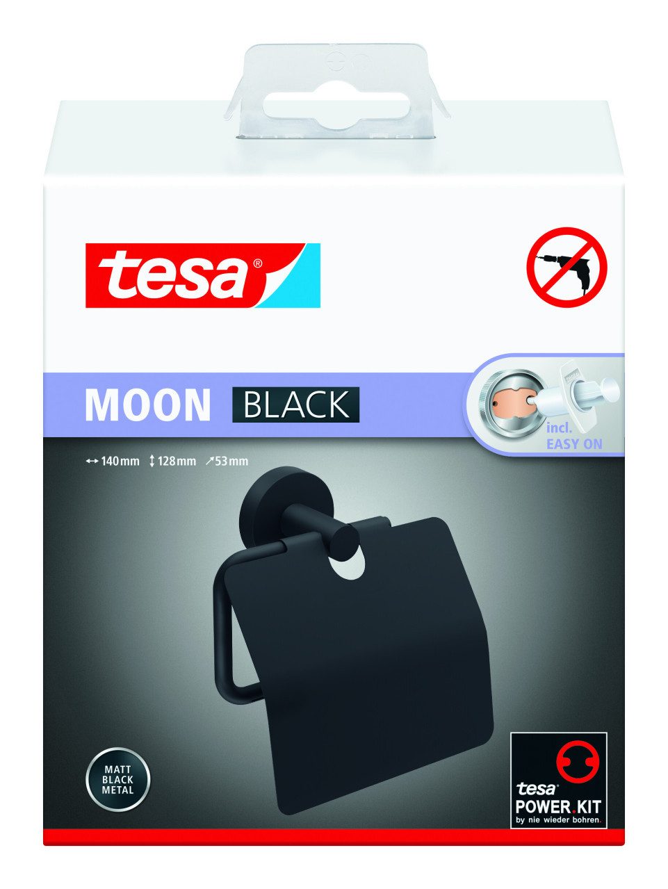 tesa Toilettenpapierhalter tesa Toilettenpapierhalter Moon mit Deckel schwarz