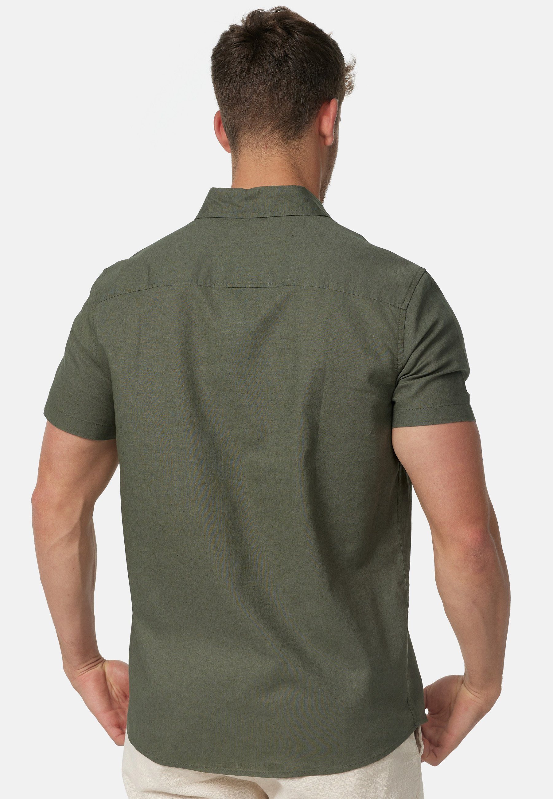 Indicode Kurzarmhemd Herren INBravida Herrenhemd Kurzarm aus einem leichtem Leinenmix, mit Button-Down-Kragen