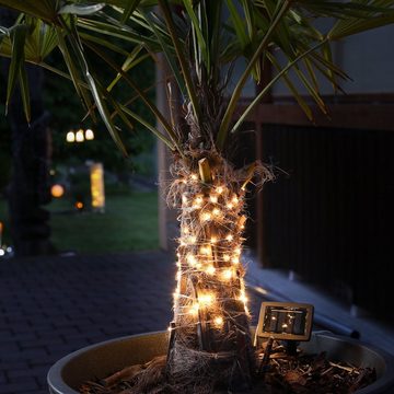 MARELIDA LED-Lichterkette LED Solar Lichterkette Draht 100 LED 9,9m Sensor Außen Garten Party, 100-flammig