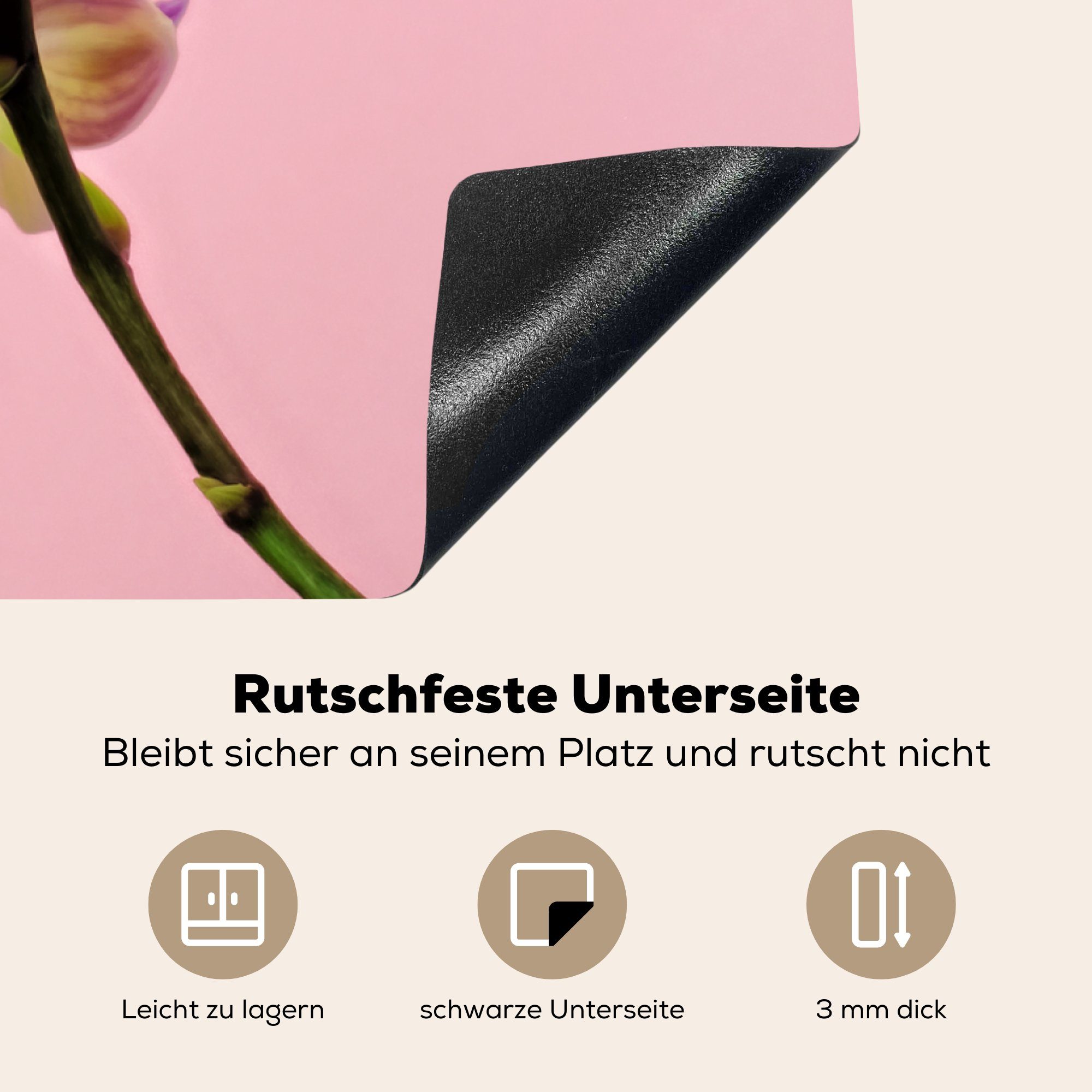 cm, Vinyl, Ceranfeldabdeckung, vor (1 Herdblende-/Abdeckplatte Orchideen Rosa Arbeitsplatte MuchoWow einem tlg), 78x78 Hintergrund, rosa küche für