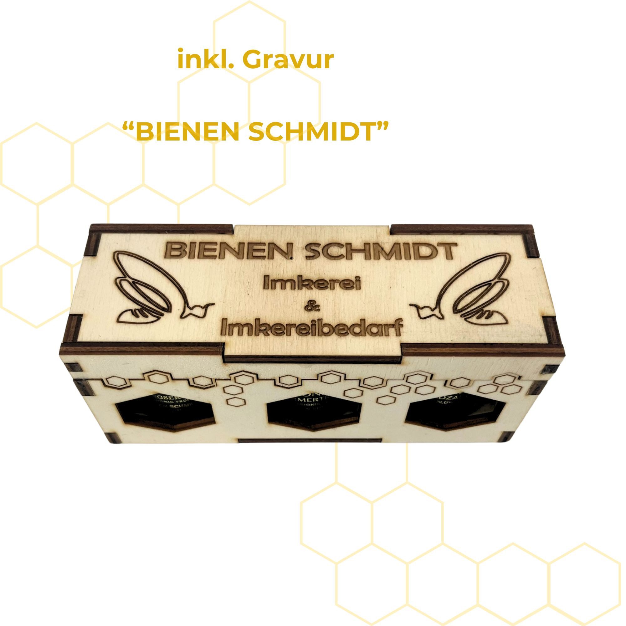 BIENEN SCHMIDT Honig 3er Holzgeschenkset mit 50g Honiggläsern in 3 Sorten, (Spar-Set)