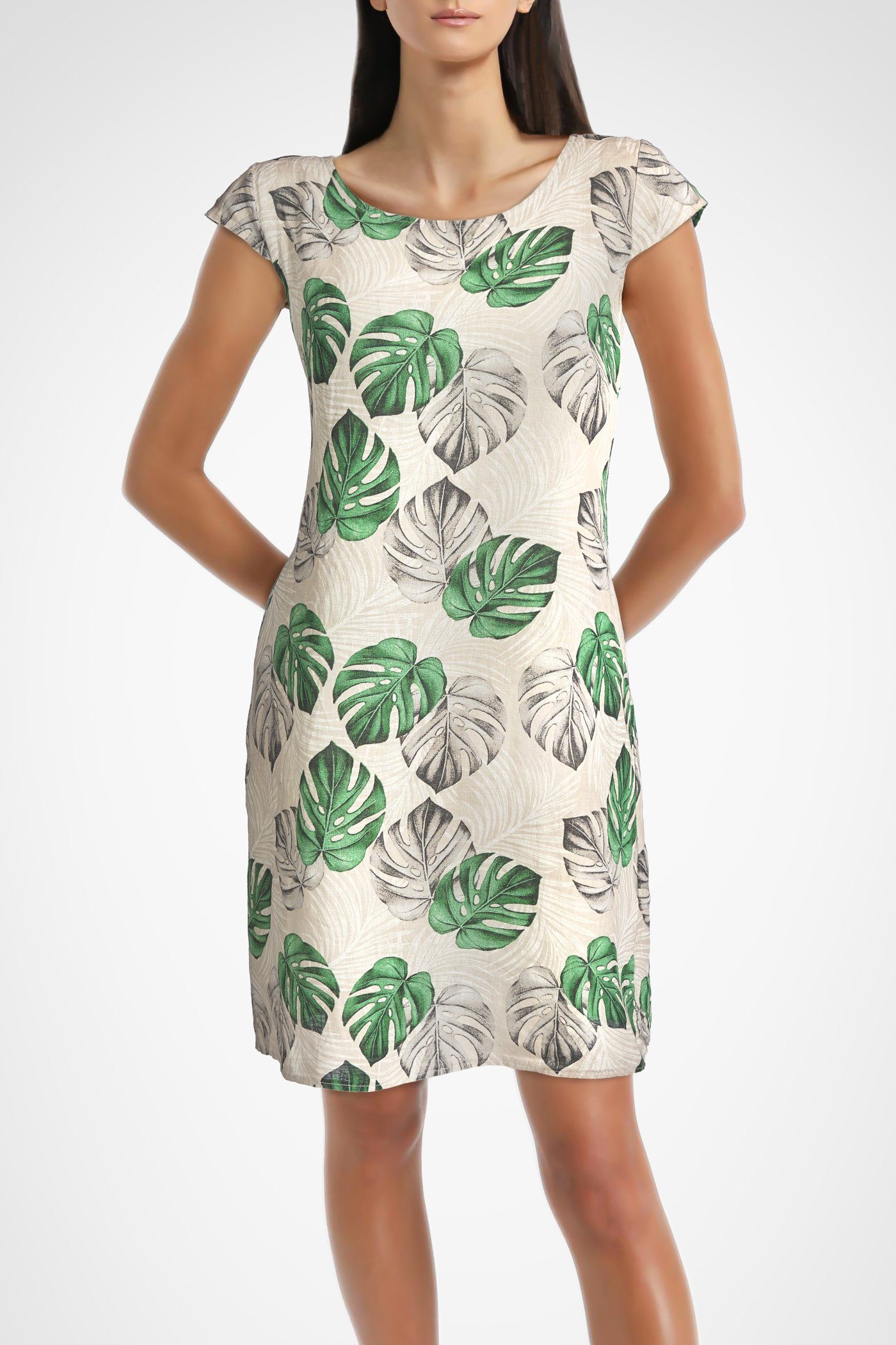 PEKIVESSA Sommerkleid »Leinenkleid Damen Kurzarm knielang« (1-tlg) mit  Blätterdruck online kaufen | OTTO