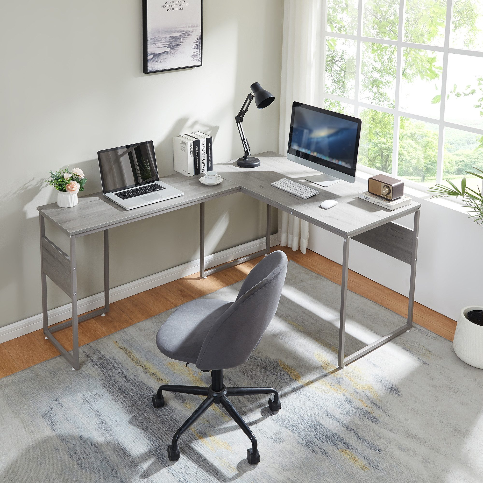 en.casa Eckschreibtisch, »Karlstang« L-förmig Stahlgestell 166 x 120 x 75 c günstig online kaufen