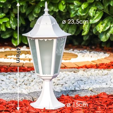 hofstein Pollerleuchte »Fabiano« Außenleuchte in antikem Look, Aluguss in Weiß, ohne Leuchtmittel, mit Milchglas-Scheiben, Wegeleuchte 49cm, E27, IP44