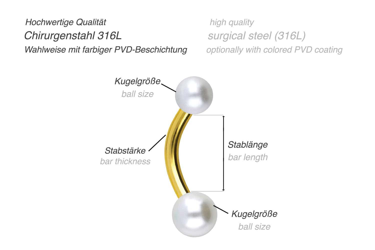 PIERCINGLINE Bauchnabelpiercing Chirurgenstahl Mini Bananabell SYNTHETISCHE PERLEN (Bananabells, 1-tlg)