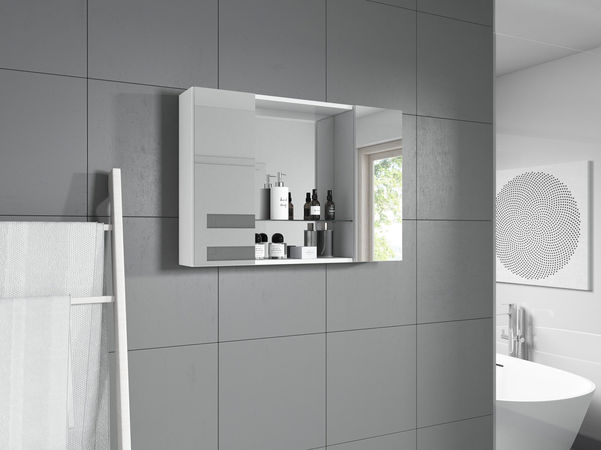 inter Badezimmerspiegelschrank Spiegelschrank Debby weiß 85cm (Spiegelschrank, 1 er Set) Breite 85cm
