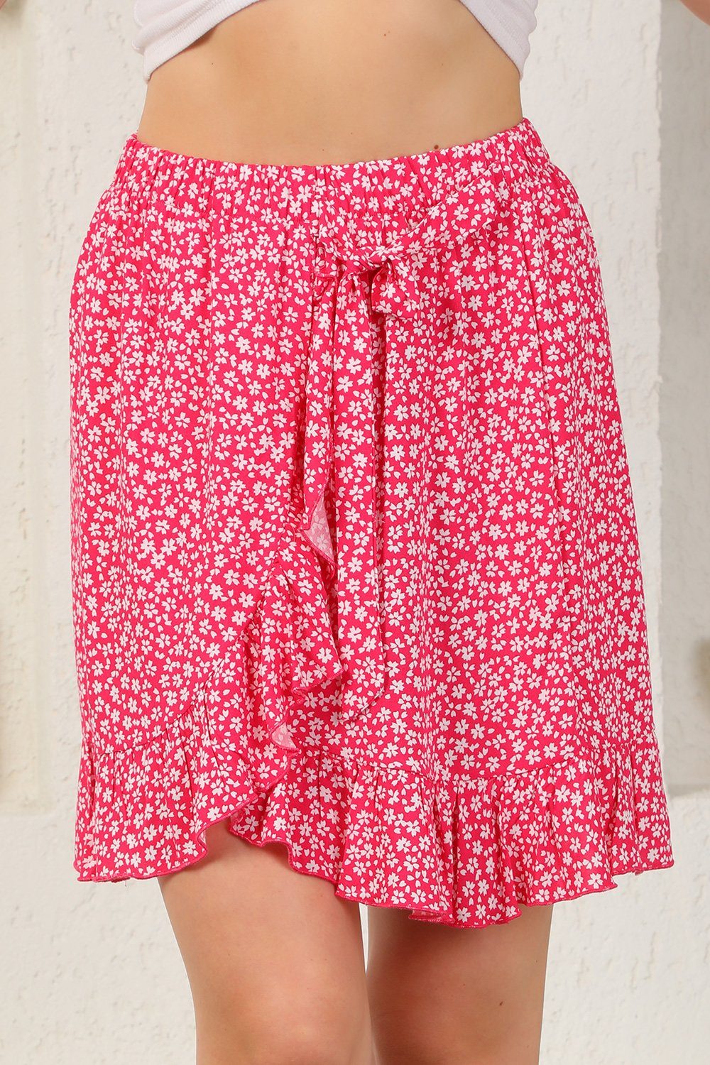 Bongual Sommerrock Minirock in Wickel-Optik mit Schleife und Rüschen geblüm günstig online kaufen