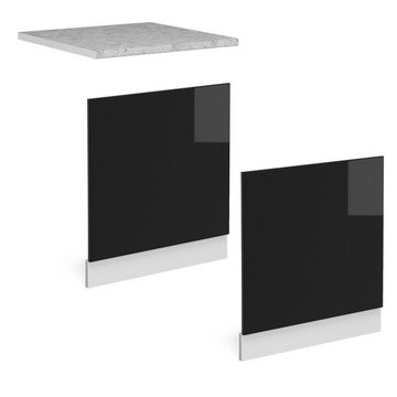 Vicco Blende Geschirrspülblende+Arbeitsplatte R-Line Weiß Schwarz Hochglanz 60 cm, Zubehör für teilintegrierte Geschirrspüler