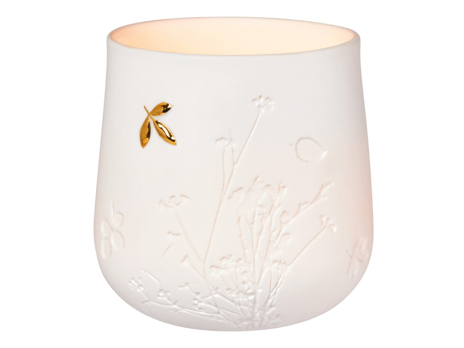 räder design stories Teelichthalter Tischlicht Goldenes Blatt weiß 8cm