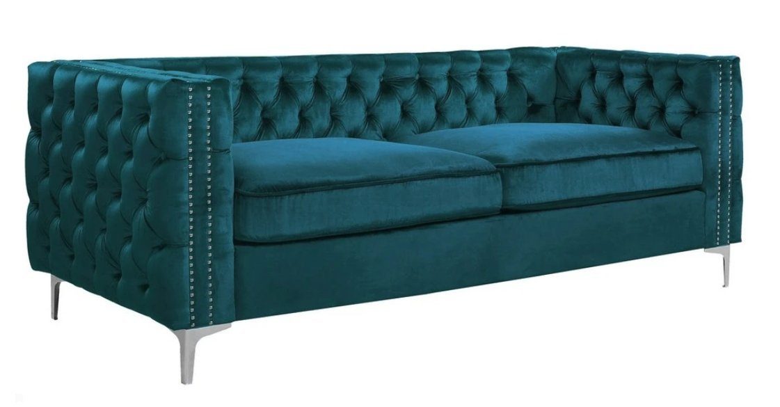 JVmoebel Chesterfield-Sofa, turkis chesterfield couch luxus samt stoff couchen sofa set knöpfe polster neu