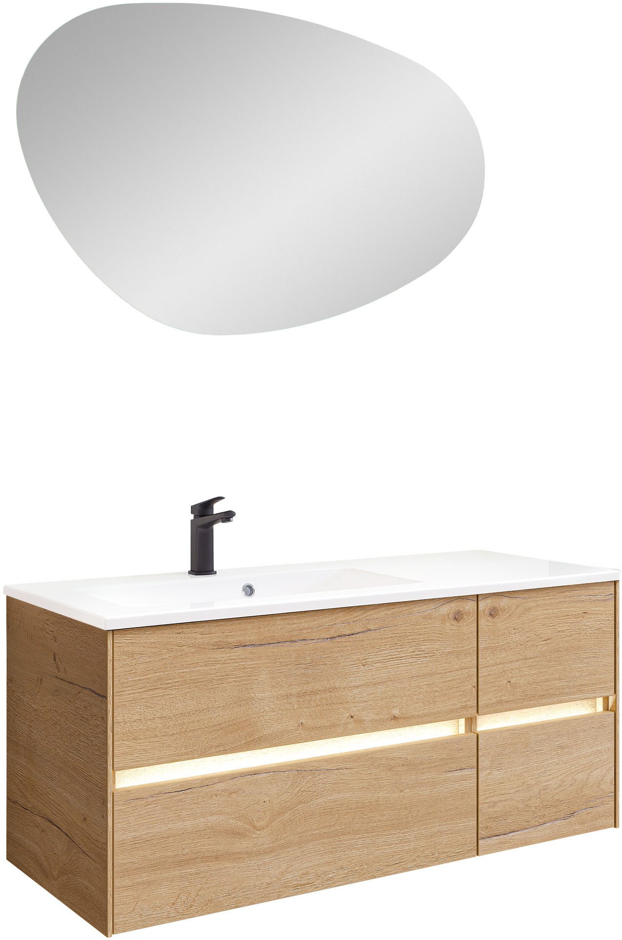 Saphir Badmöbel-Set Badmöbel-Set Serie 6010 Waschtisch mit Unterschrank und Spiegel, (3-St), Badmöbel-Set mit Solid Surface-Waschtisch und LED-Spiegel, vormontiert