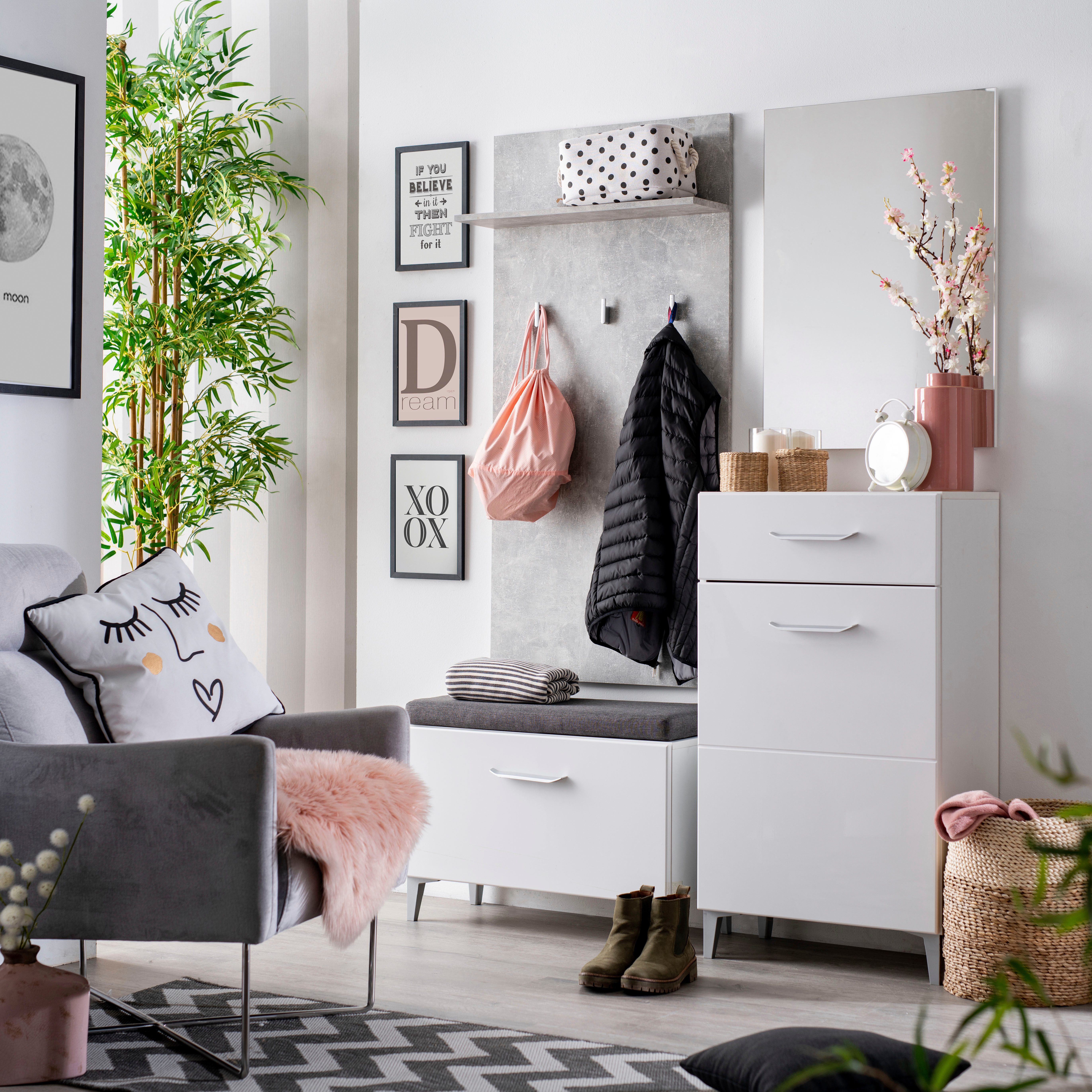 INOSIGN Garderoben-Set Como, (4-st), inkl. Schuhschrank, Sitzbank, Garderobenpaneel und Spiegel