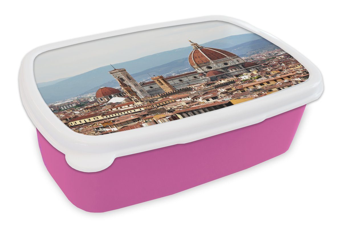 MuchoWow Lunchbox Italien - Architektur - Florenz, Kunststoff, (2-tlg), Brotbox für Erwachsene, Brotdose Kinder, Snackbox, Mädchen, Kunststoff rosa
