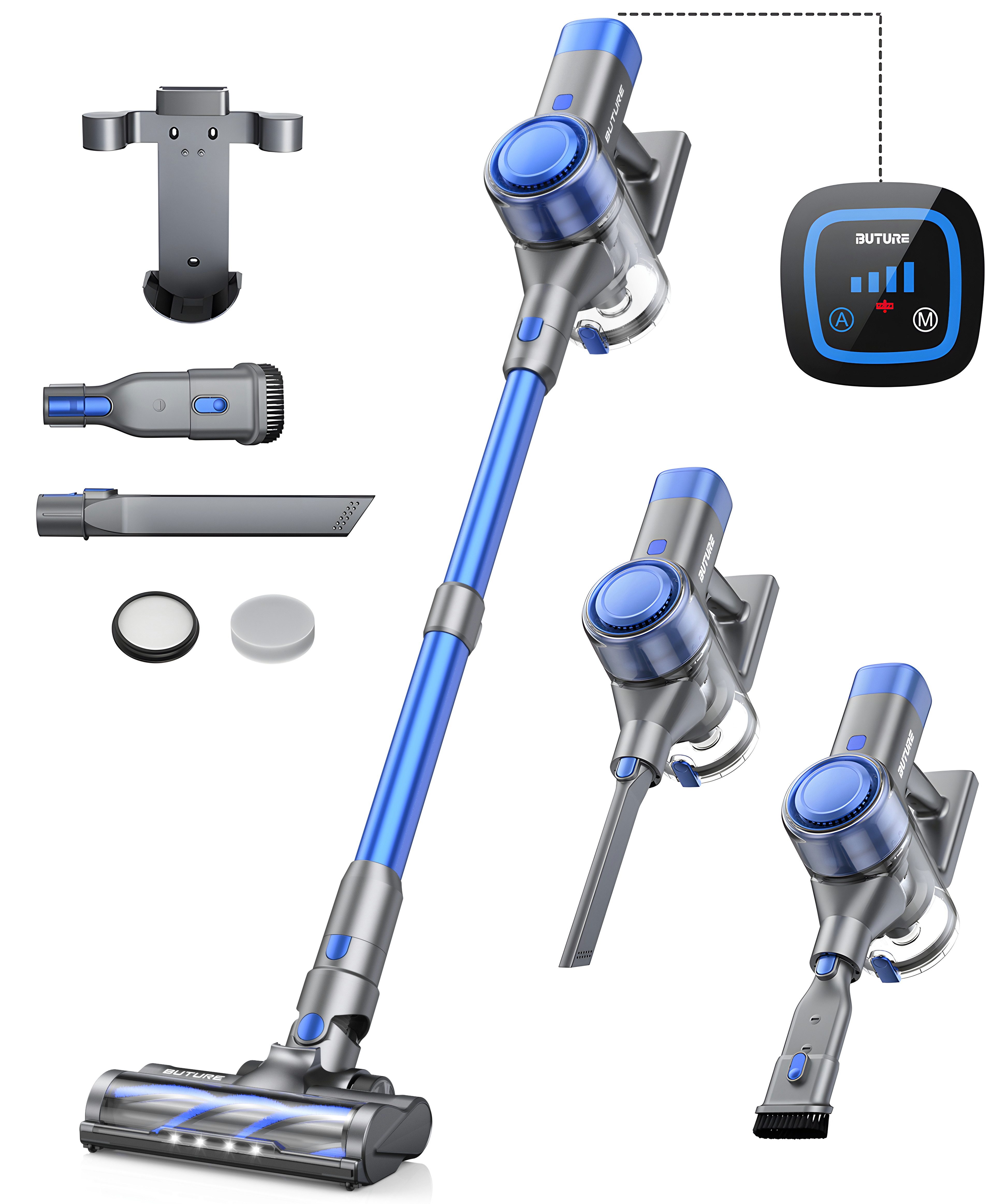 Laresar Akku-Hand-und Stielstaubsauger, Akku Staubsauger 450W/33000pa,Staubsauger Kabellos bis zu 55 Min. Laufzeit,Kabelloser Staubsauger,Touchscreen