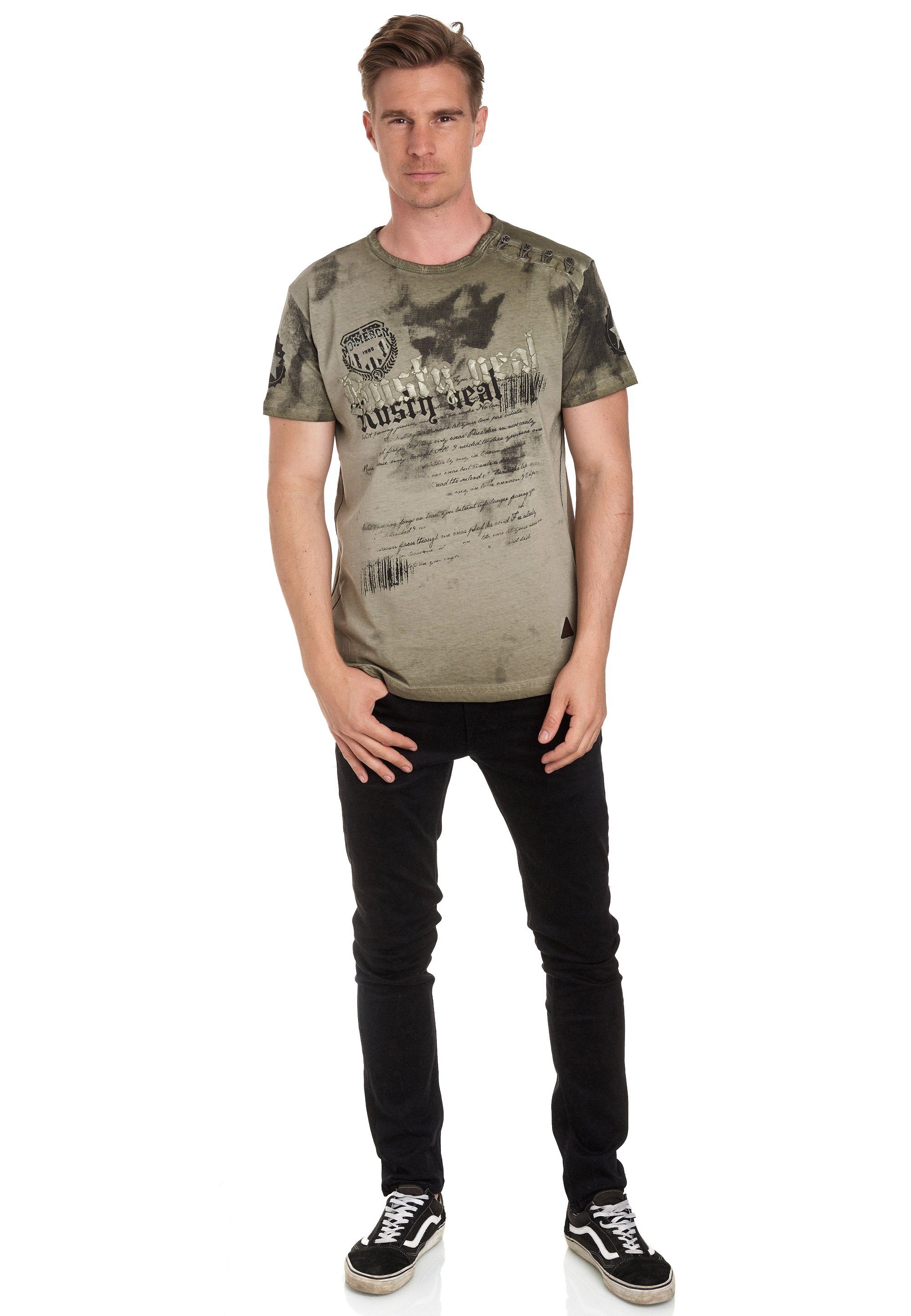 Rusty Neal T-Shirt in Batik-Design tollem khaki