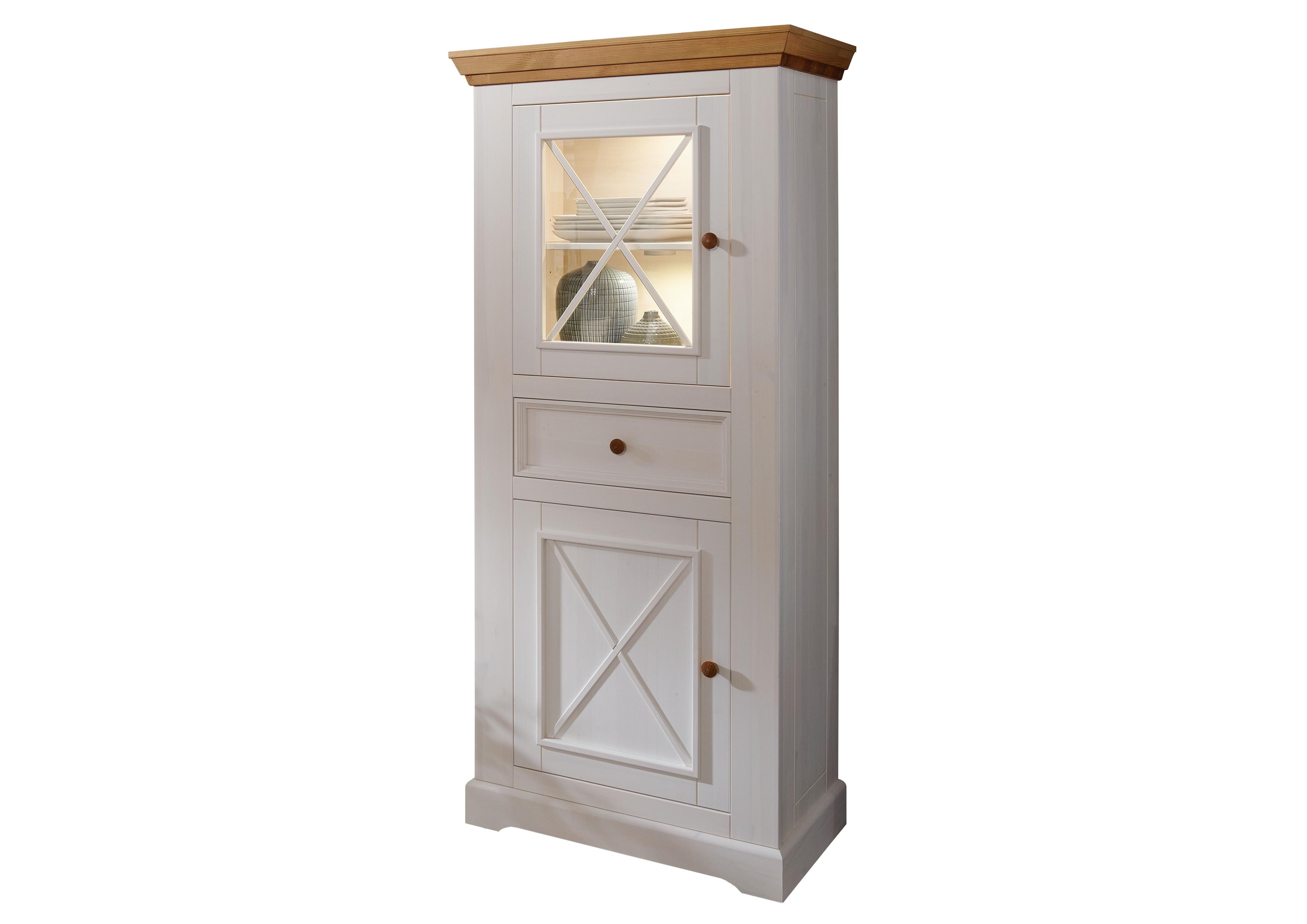 G+K Möbelvertriebs GmbH Vitrine aus Kiefer in weiß mit einer Schublade und 2 Türen (BxHxT: 79x177x42 cm)