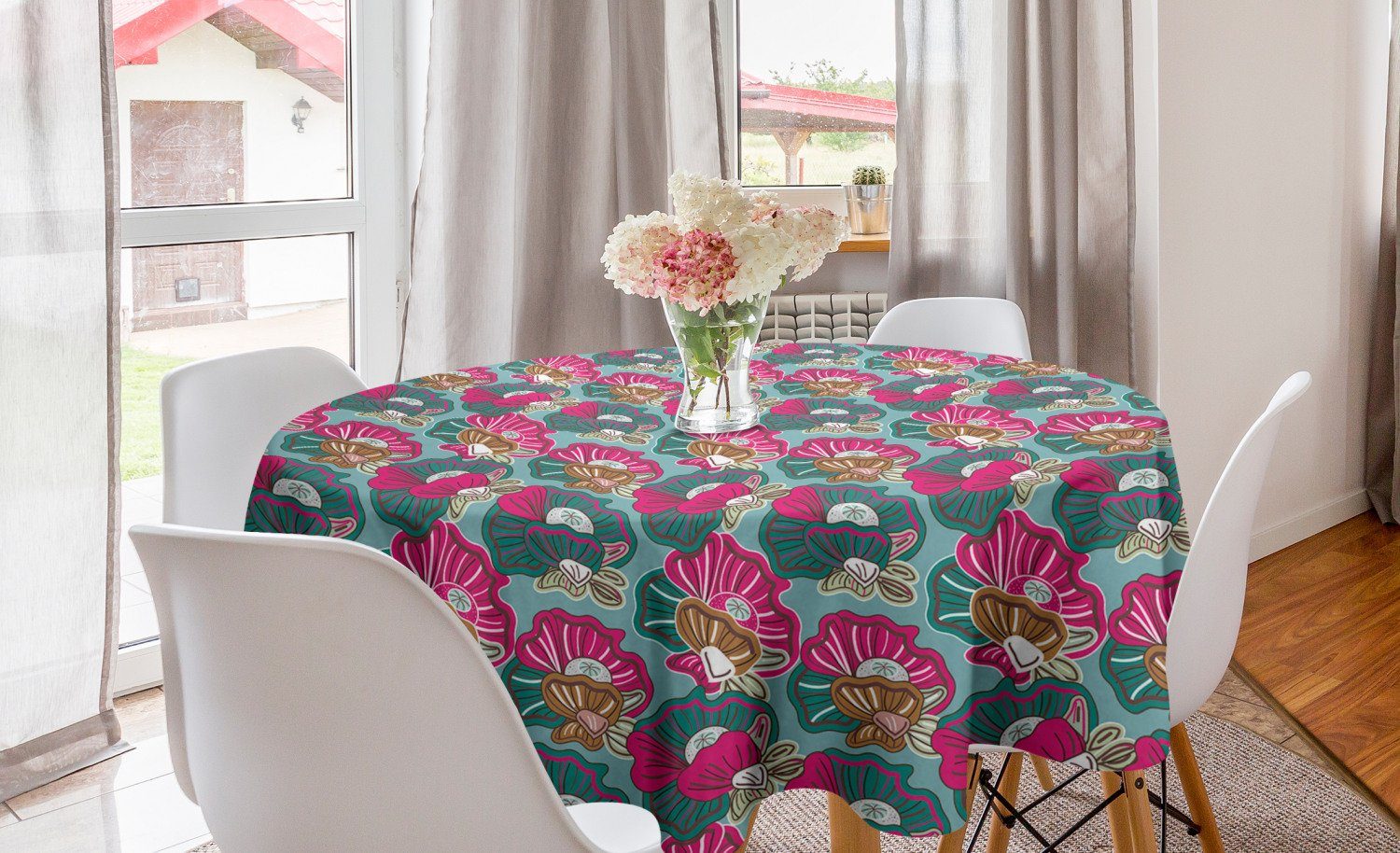 Tischdecke Kreis Bunte Tischdecke Abakuhaus Dekoration, Blumenmuster Küche Abdeckung Blumen Esszimmer für