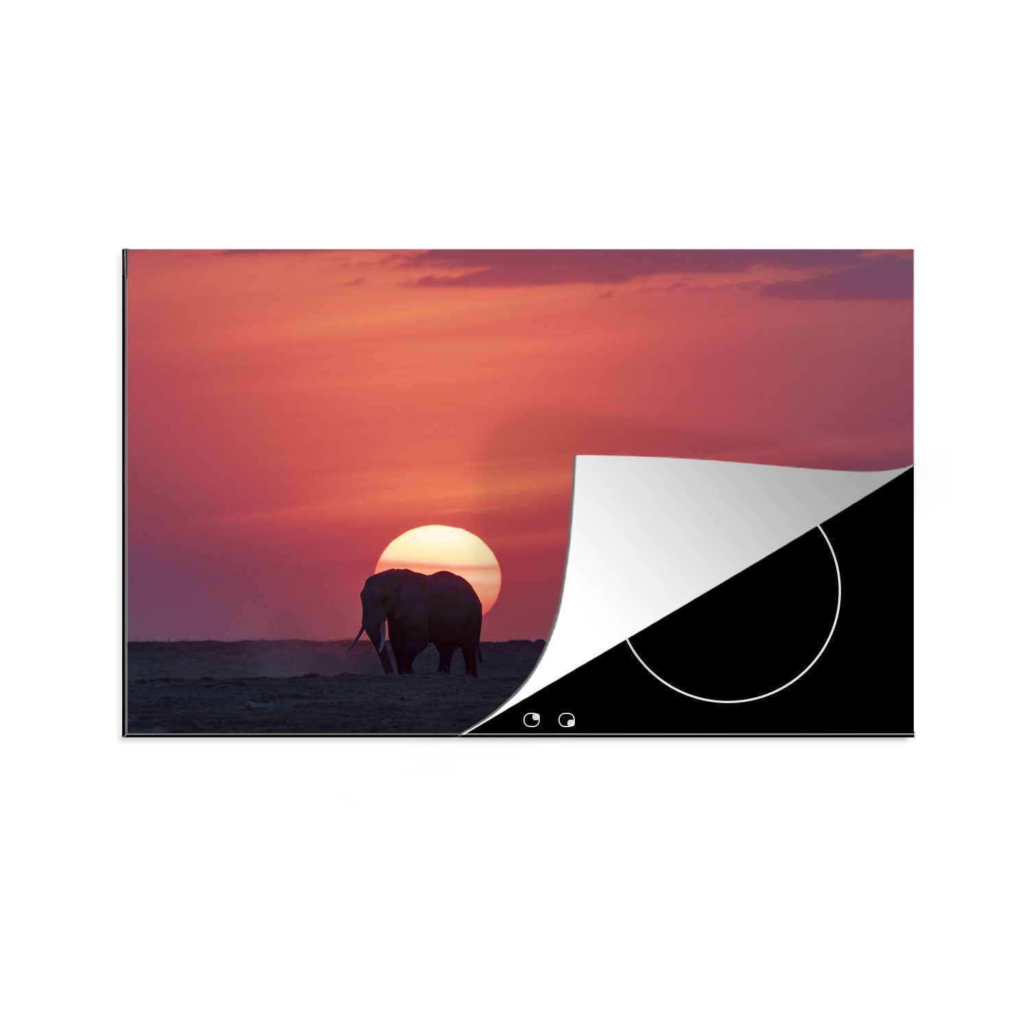 MuchoWow Herdblende-/Abdeckplatte Elefanten bei Sonnenuntergang im Masai Mara-Nationalpark in Kenia, Vinyl, (1 tlg), 81x52 cm, Induktionskochfeld Schutz für die küche, Ceranfeldabdeckung