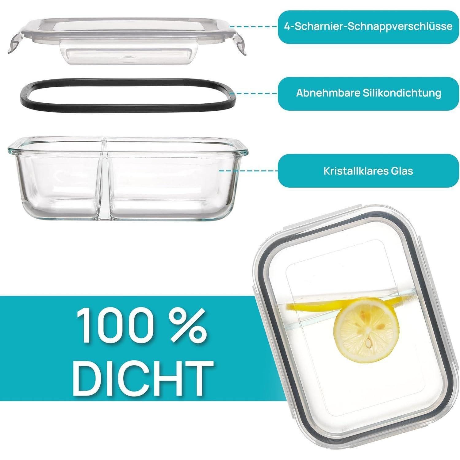LuxusKollektion Lunchbox Frischhaltedosen Glas 975ml 3er Mikrowelle 3Pack mit Unterteilung
