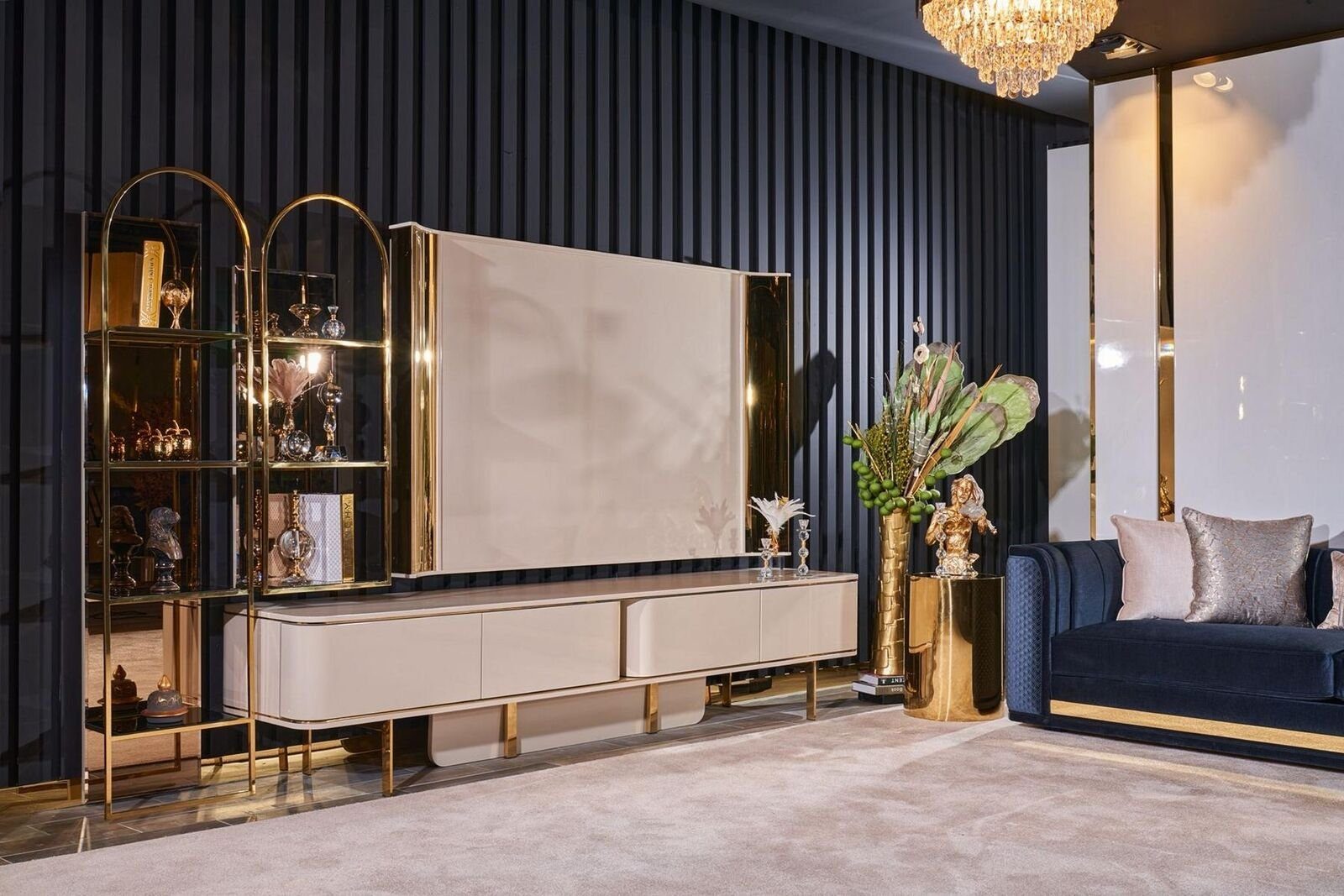 TV-Wand Wohnzimmer Luxus tv Schrank rtv Möbel Schränke Holz Lowboard neu beige