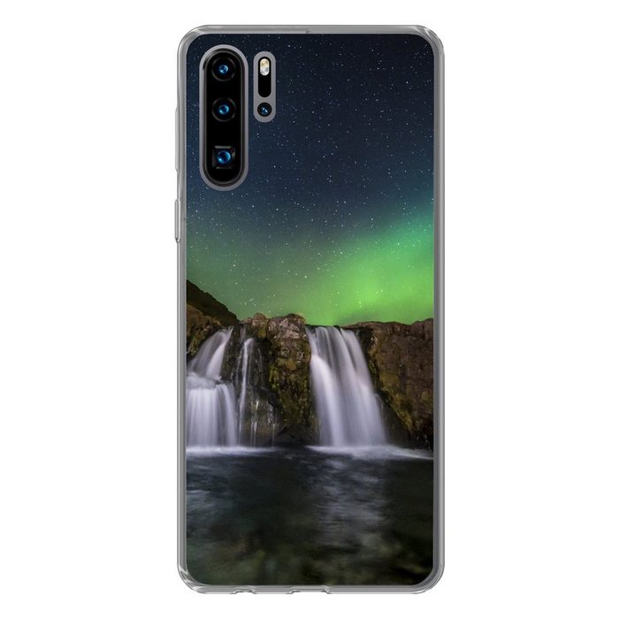 MuchoWow Handyhülle Nordlicht - Wasserfall - Island - Natur Handyhülle Huawei P30 Pro Handy Case Silikon Bumper Case