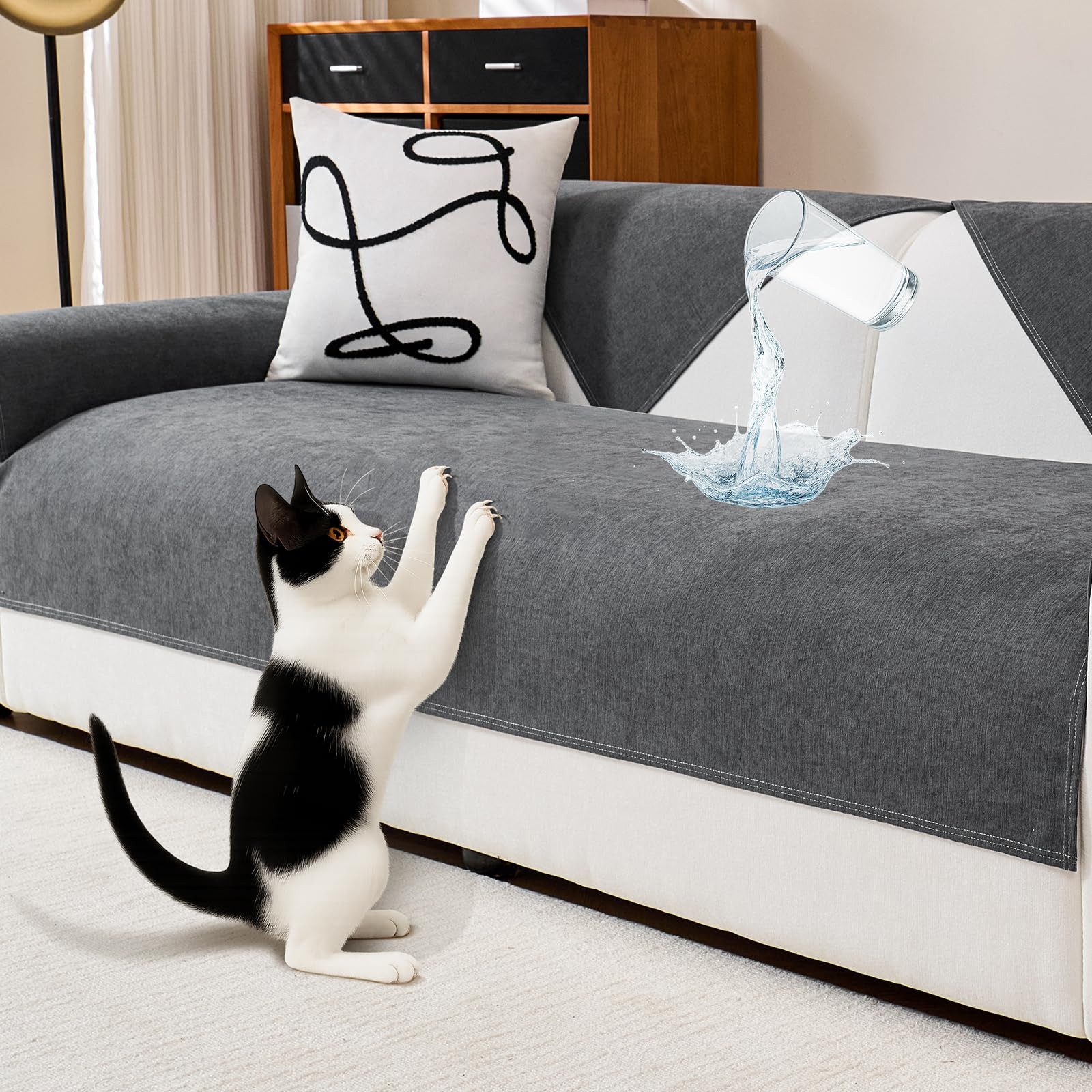 FOUORTUNATE-BEE Sofaschoner Wasserdichte Sofaauflage Sofaschoner Rutschfest für Hunde Katzen Grau, Für 2 3 4 Sitzer L U Sofa Haustiere Wohnzimmer Möbelschutz Bezug