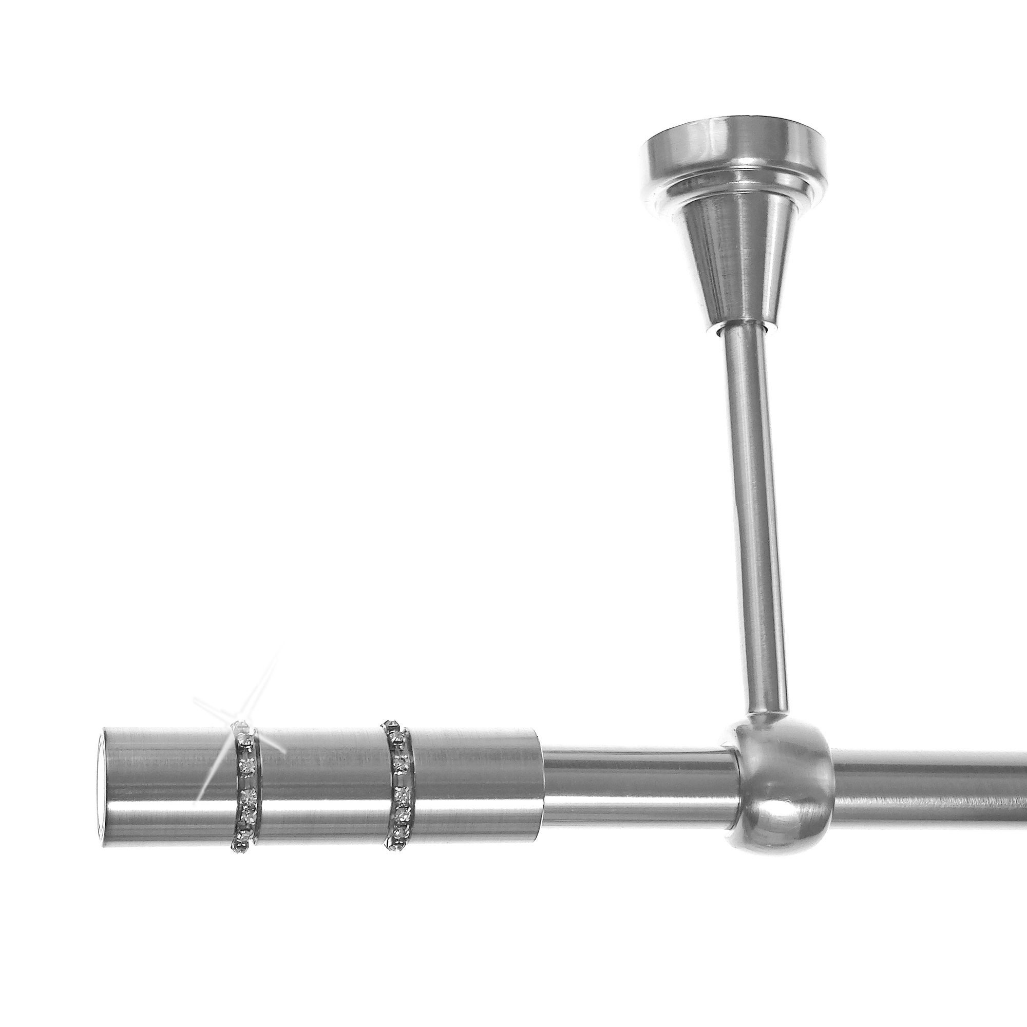 BASIT Gardinenstange Edelstahloptik 19mm mit Deckenträgern 120 cm E68, Ø 19 mm, 1-läufig, verschraubt, Metall, D18 120 cm E68 Zylinder mit Kristall