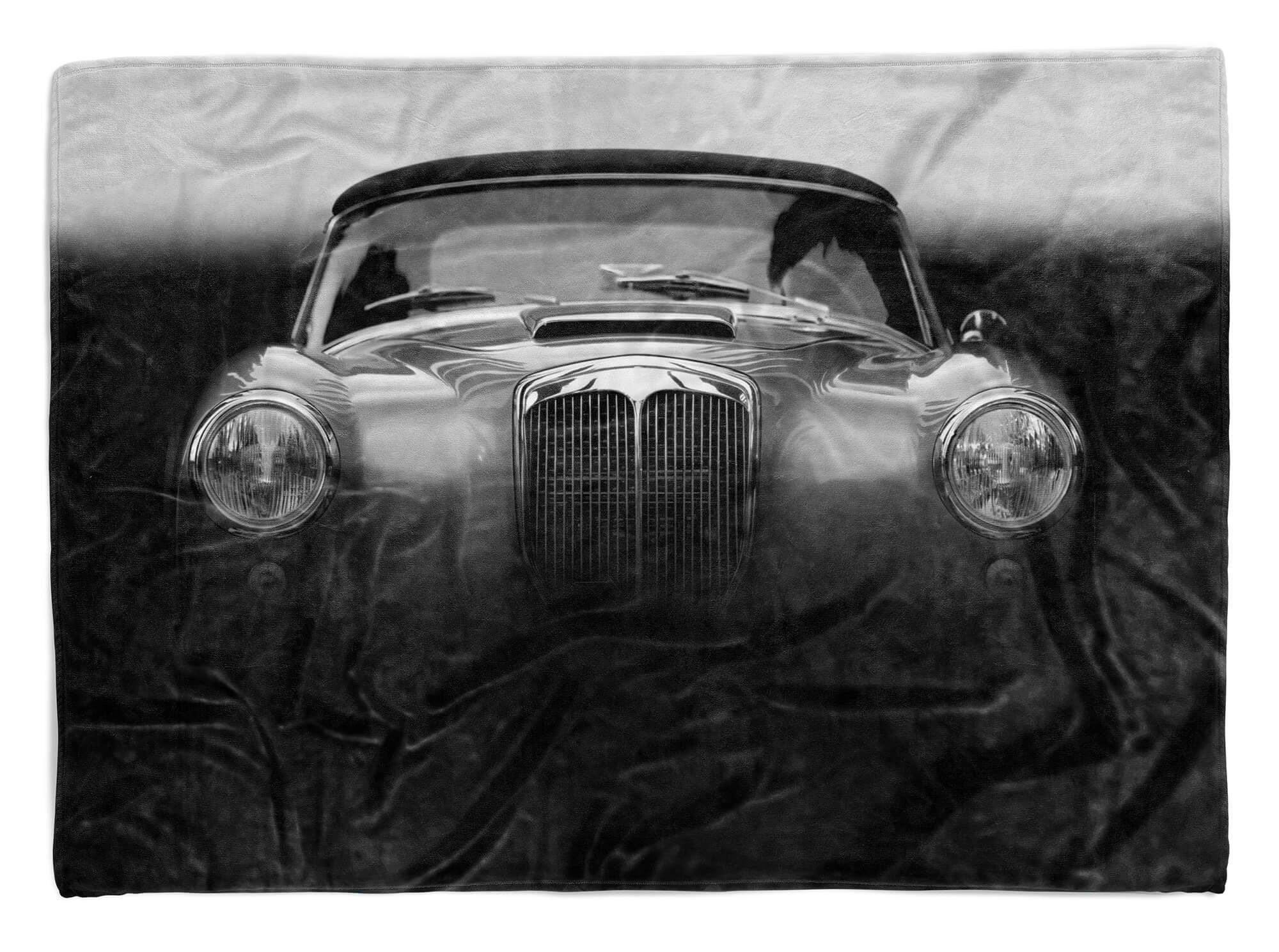 Handtücher Handtuch Strandhandtuch Saunatuch Kuscheldecke mit Fotomotiv Oldtimer Auto Grau, Baumwolle-Polyester-Mix (1-St), Sherpa Flies Tagesdecke